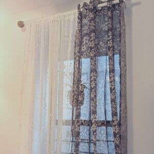 Sheer Gray Floral Curtain Panel